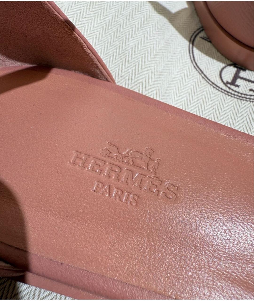 HERMES Розовые кожаные сандалии, фото 8