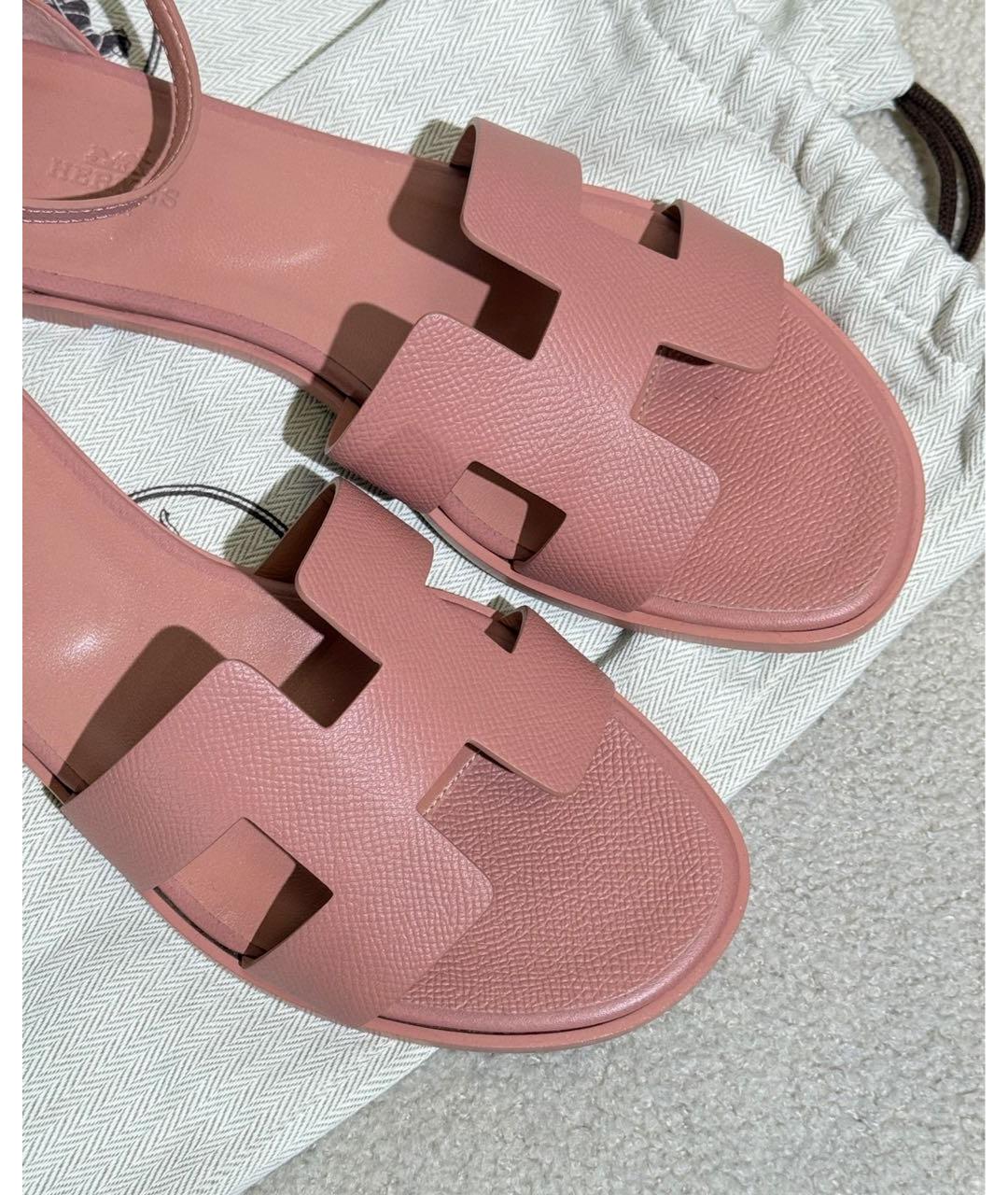 HERMES Розовые кожаные сандалии, фото 6
