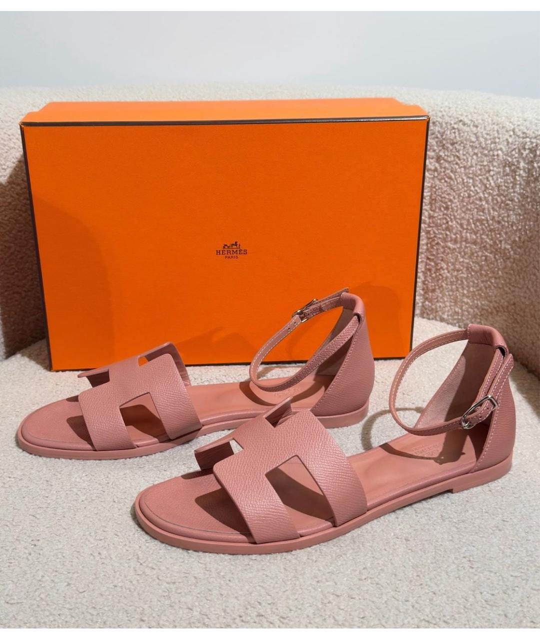 HERMES Розовые кожаные сандалии, фото 2