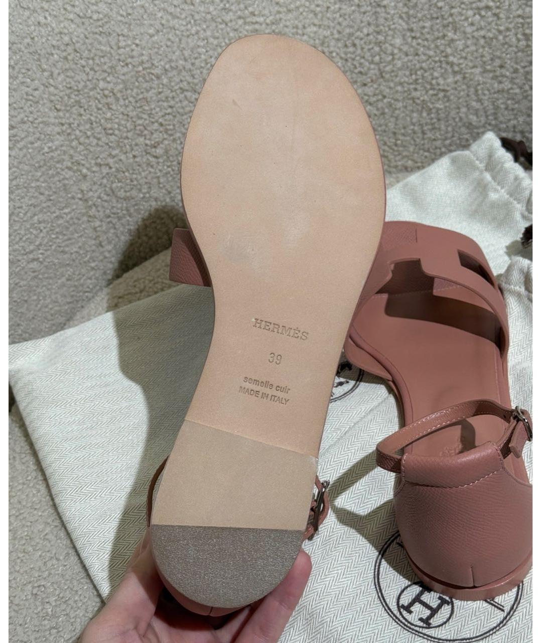 HERMES Розовые кожаные сандалии, фото 7