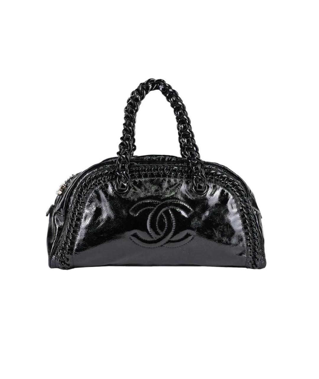 CHANEL Черная сумка с короткими ручками из лакированной кожи, фото 1