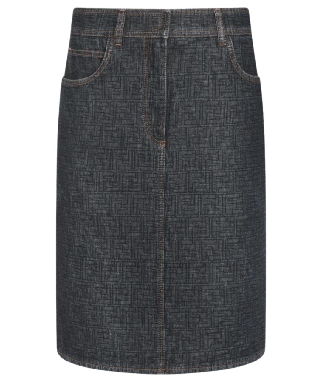 FENDI Темно-синяя атласная юбка миди, фото 1