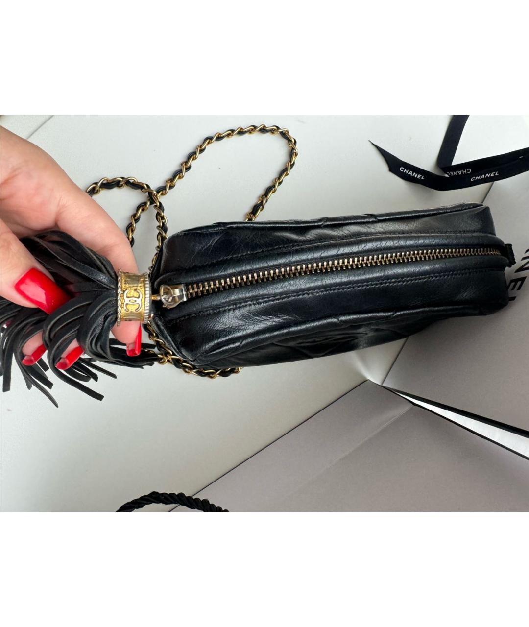 CHANEL Черная кожаная сумка через плечо, фото 6