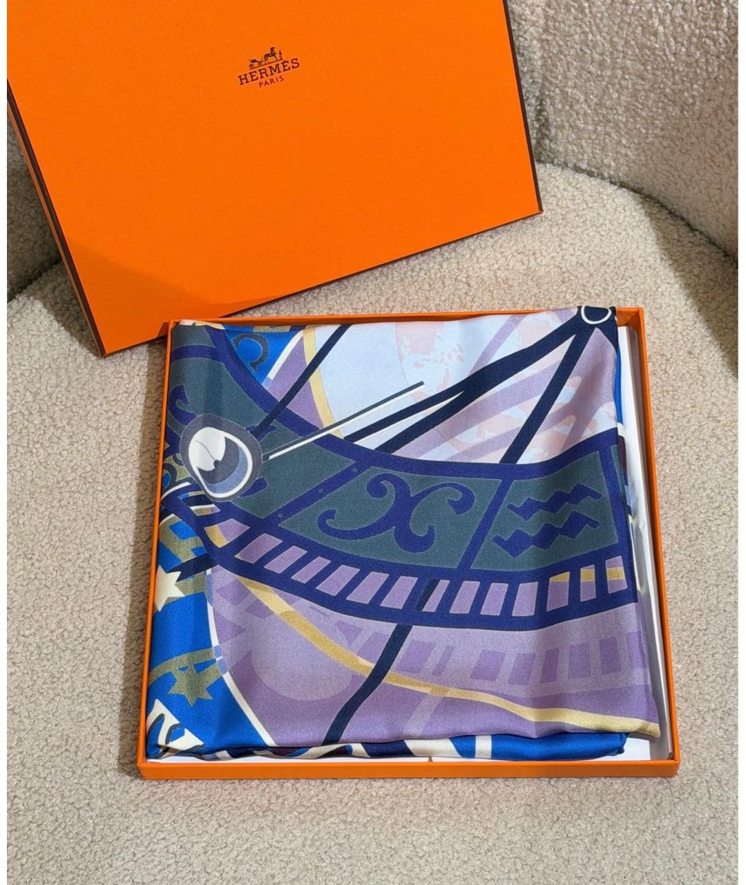 HERMES Синий шелковый платок, фото 4