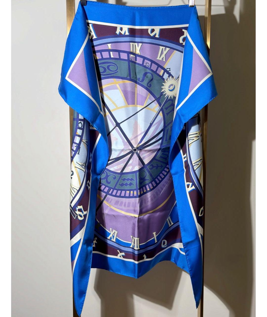 HERMES Синий шелковый платок, фото 7