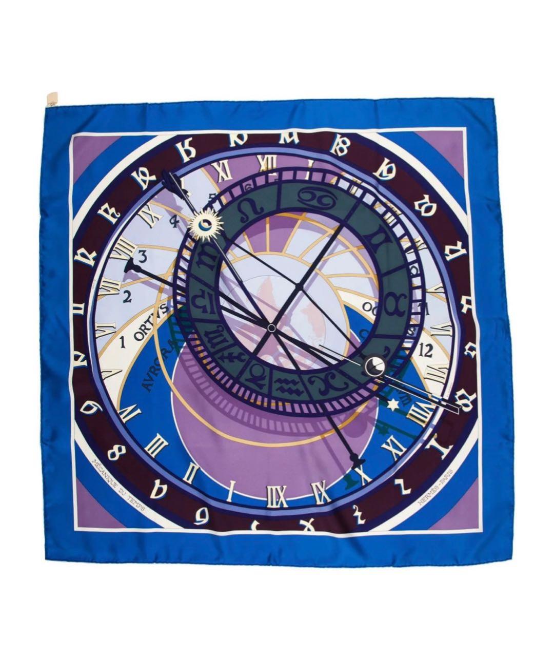 HERMES Синий шелковый платок, фото 1