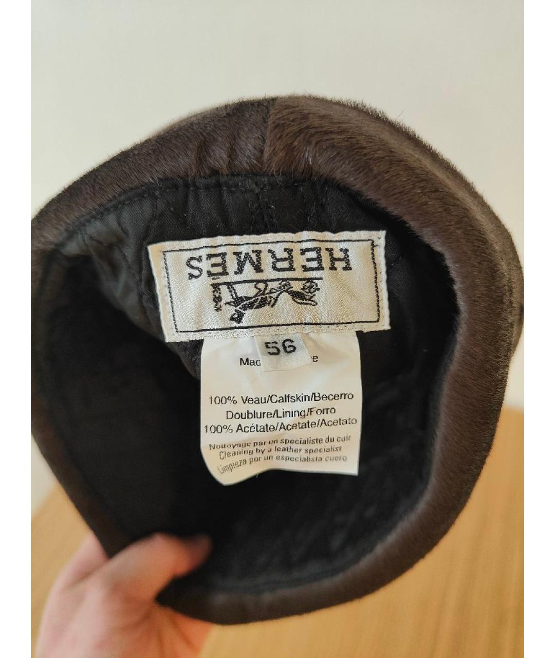 HERMES Коричневая кожаная шляпа, фото 9