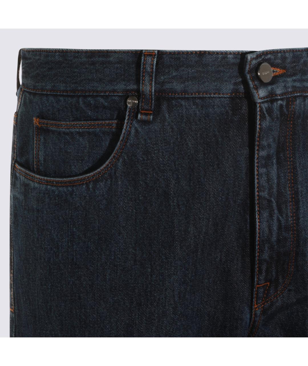 FENDI Темно-синие хлопковые прямые джинсы, фото 3