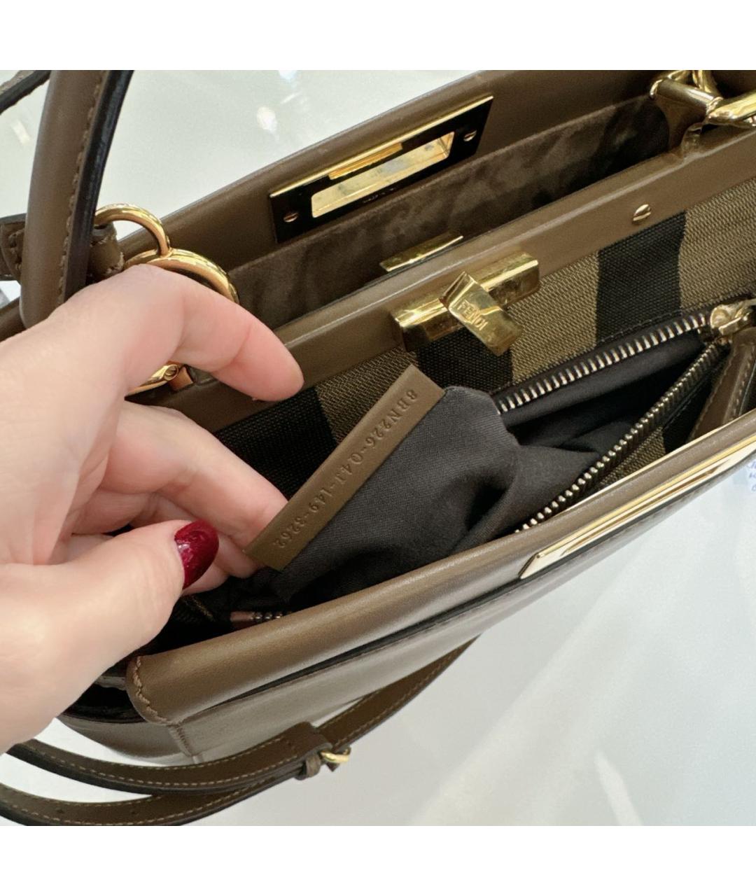 FENDI Коричневая кожаная сумка с короткими ручками, фото 6