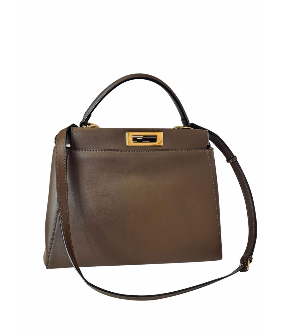 FENDI Коричневая кожаная сумка с короткими ручками, фото 1