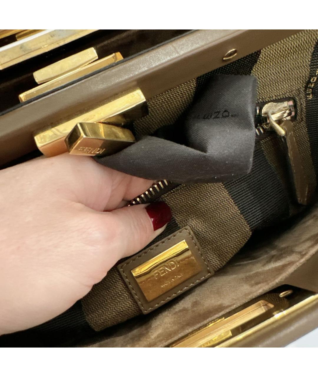 FENDI Коричневая кожаная сумка с короткими ручками, фото 5