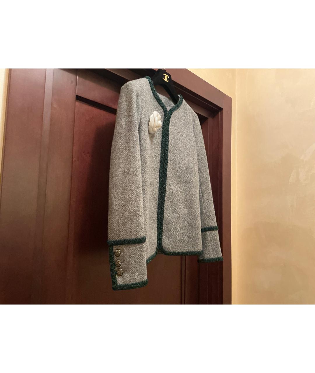 CHANEL Серый шерстяной жакет/пиджак, фото 3
