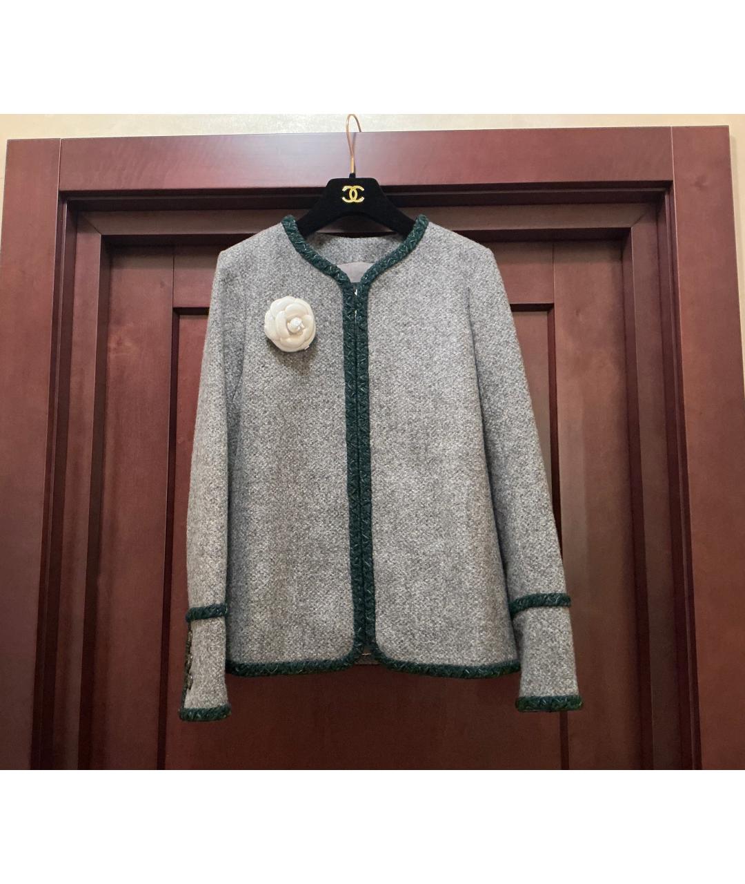 CHANEL Серый шерстяной жакет/пиджак, фото 9