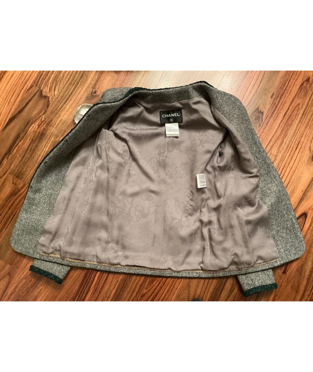 CHANEL Серый шерстяной жакет/пиджак, фото 5