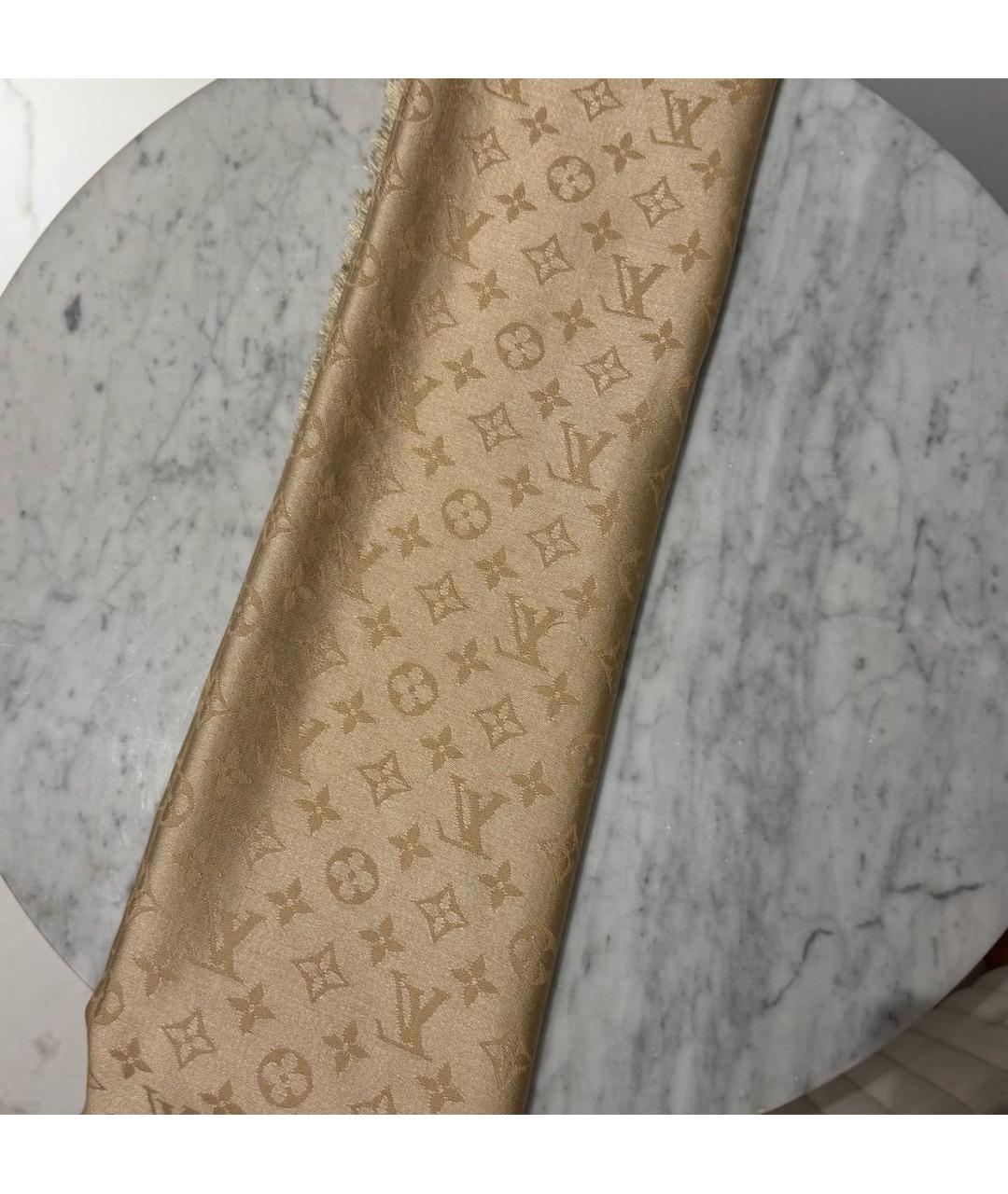 LOUIS VUITTON Бежевый шелковый шарф, фото 5