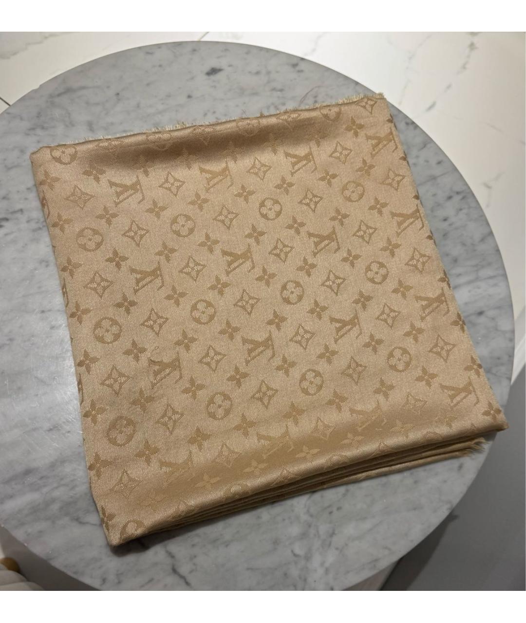 LOUIS VUITTON Бежевый шелковый шарф, фото 7