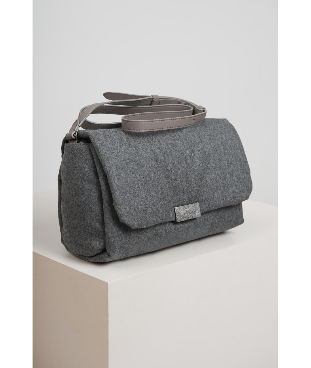 BRUNELLO CUCINELLI Серая тканевая сумка через плечо, фото 2
