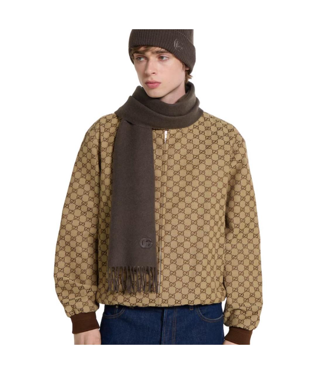 GUCCI Коричневый кашемировый шарф, фото 3