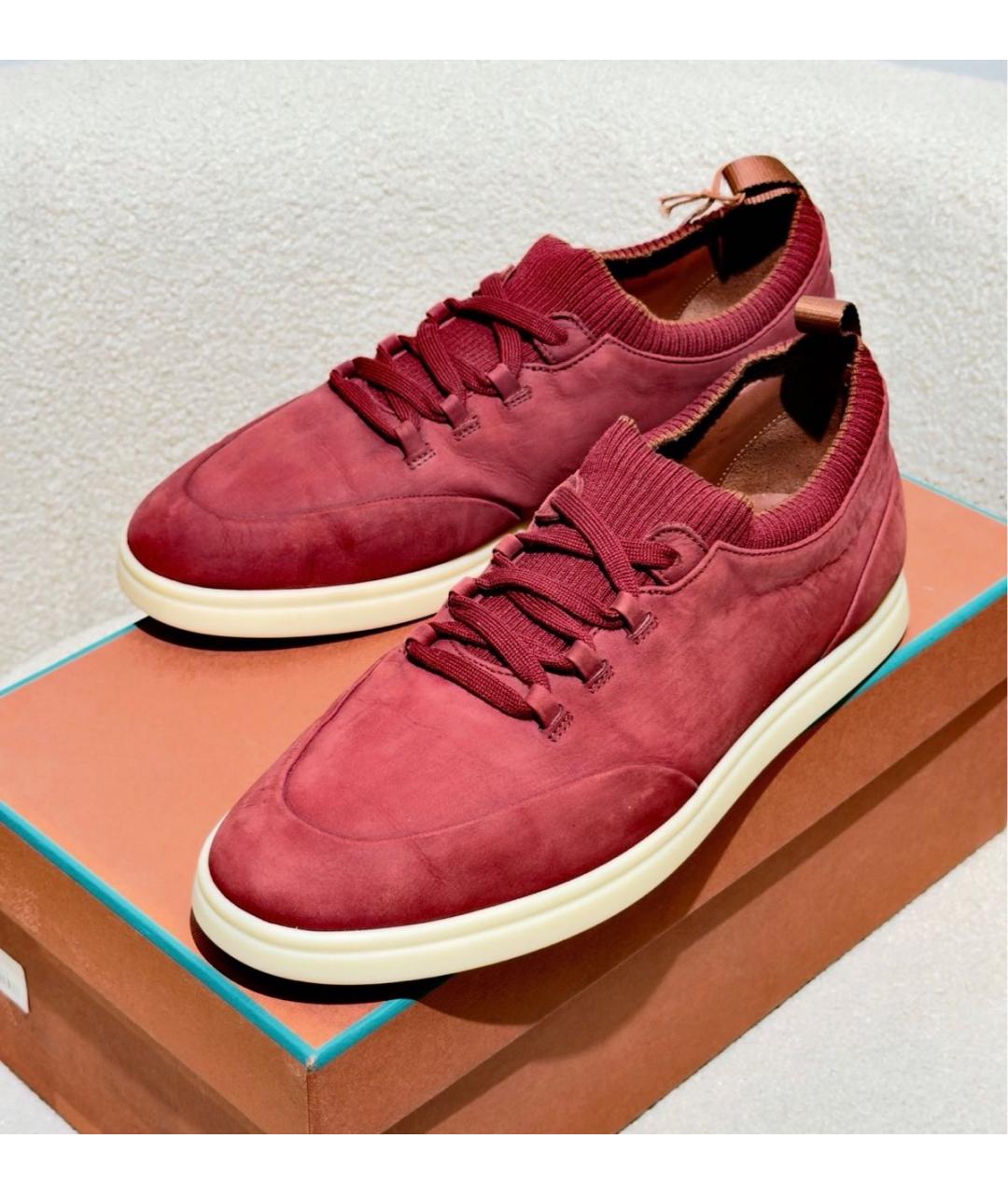 LORO PIANA Бордовые нубуковые низкие кроссовки / кеды, фото 6
