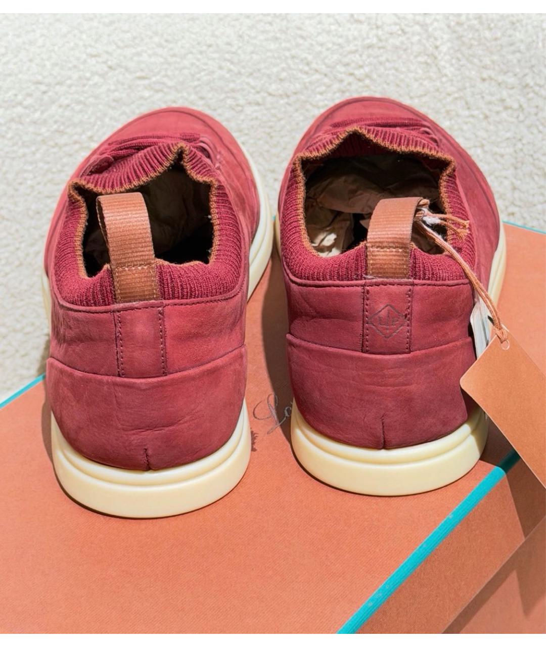 LORO PIANA Бордовые нубуковые низкие кроссовки / кеды, фото 4