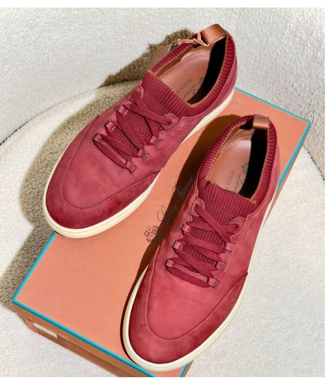 LORO PIANA Бордовые нубуковые низкие кроссовки / кеды, фото 2