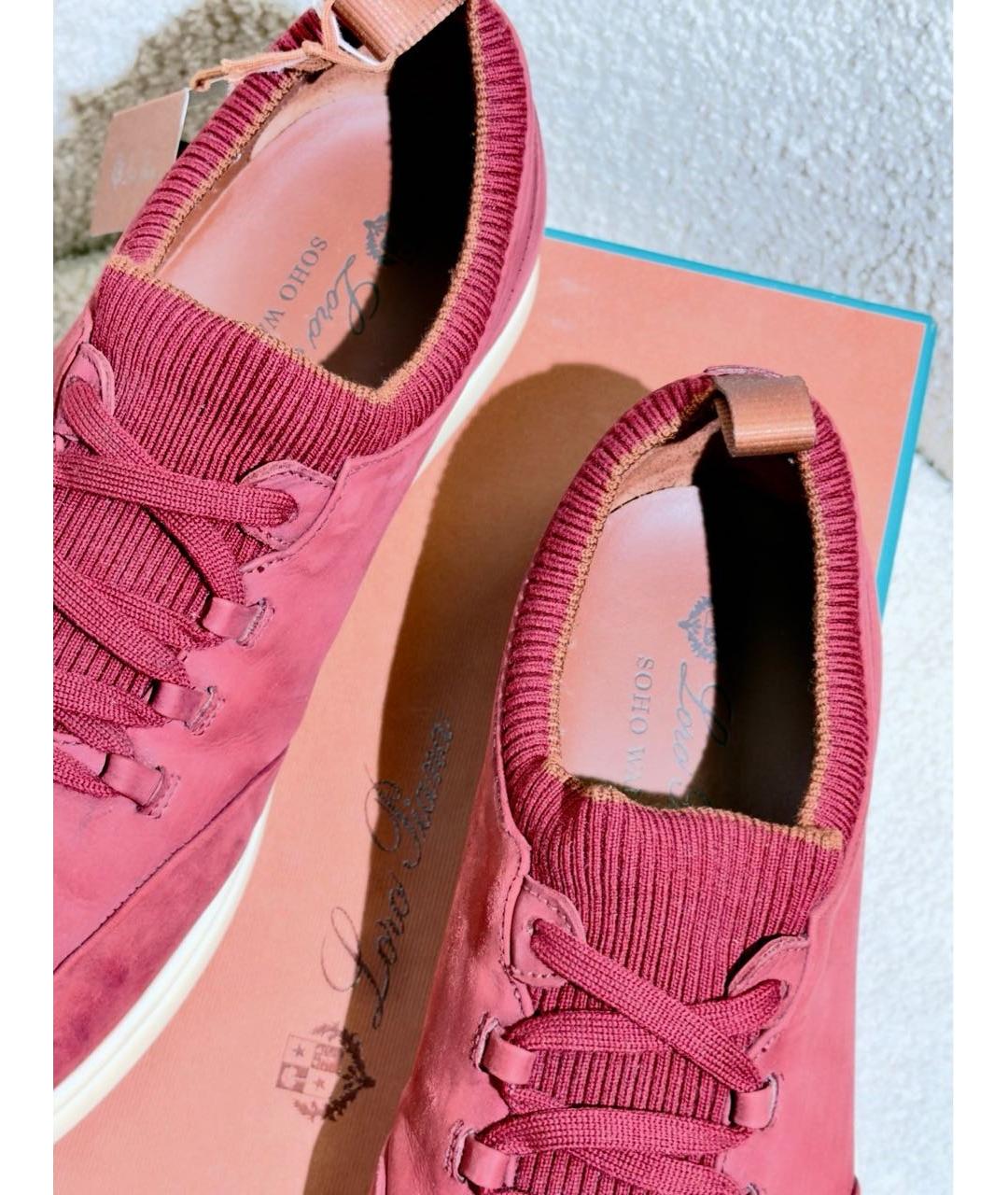 LORO PIANA Бордовые нубуковые низкие кроссовки / кеды, фото 3