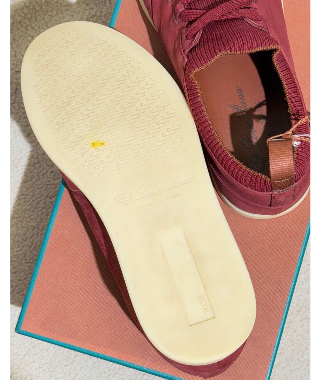 LORO PIANA Бордовые нубуковые низкие кроссовки / кеды, фото 7