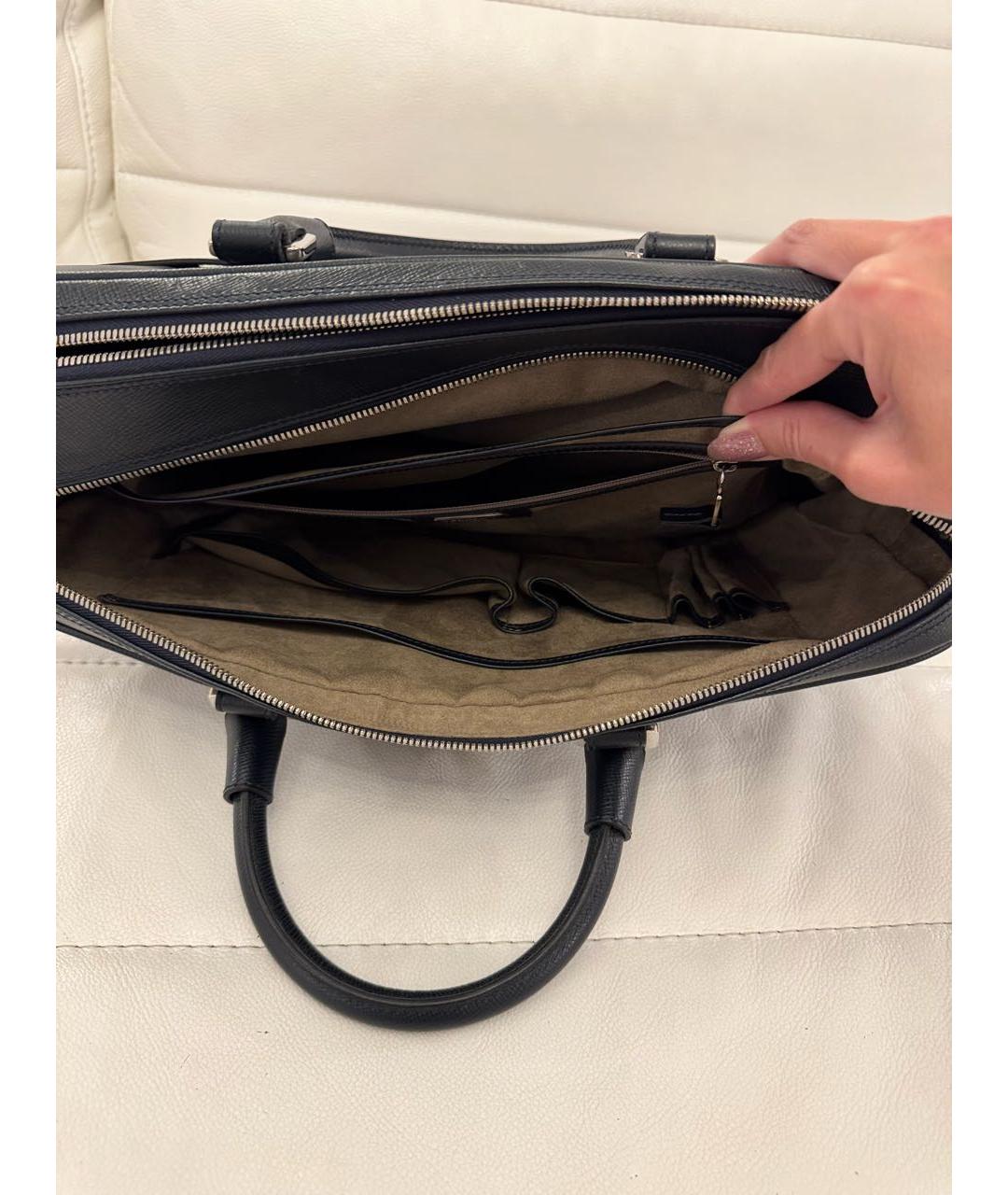 SERAPIAN Темно-синий кожаный портфель, фото 5