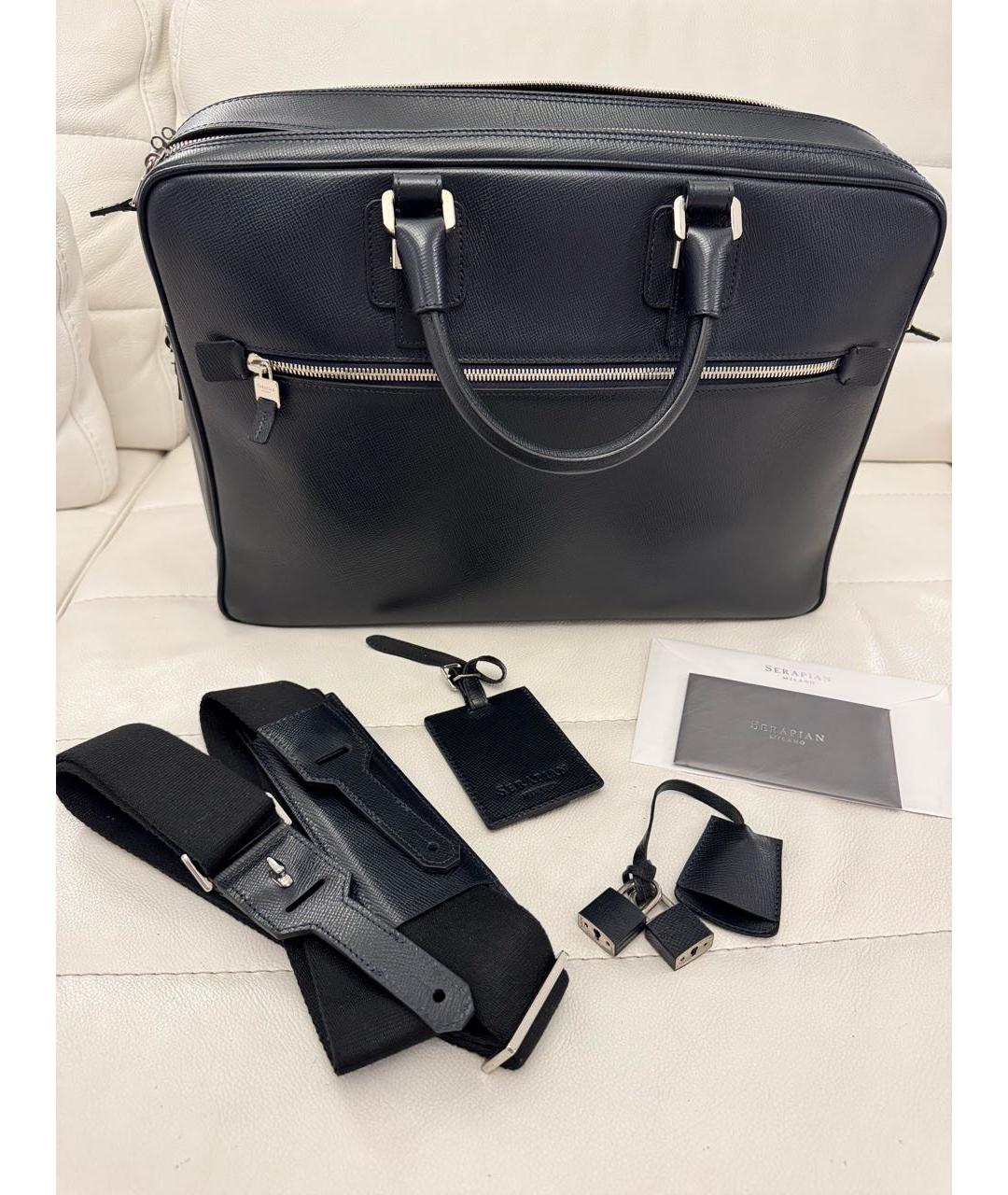 SERAPIAN Темно-синий кожаный портфель, фото 2