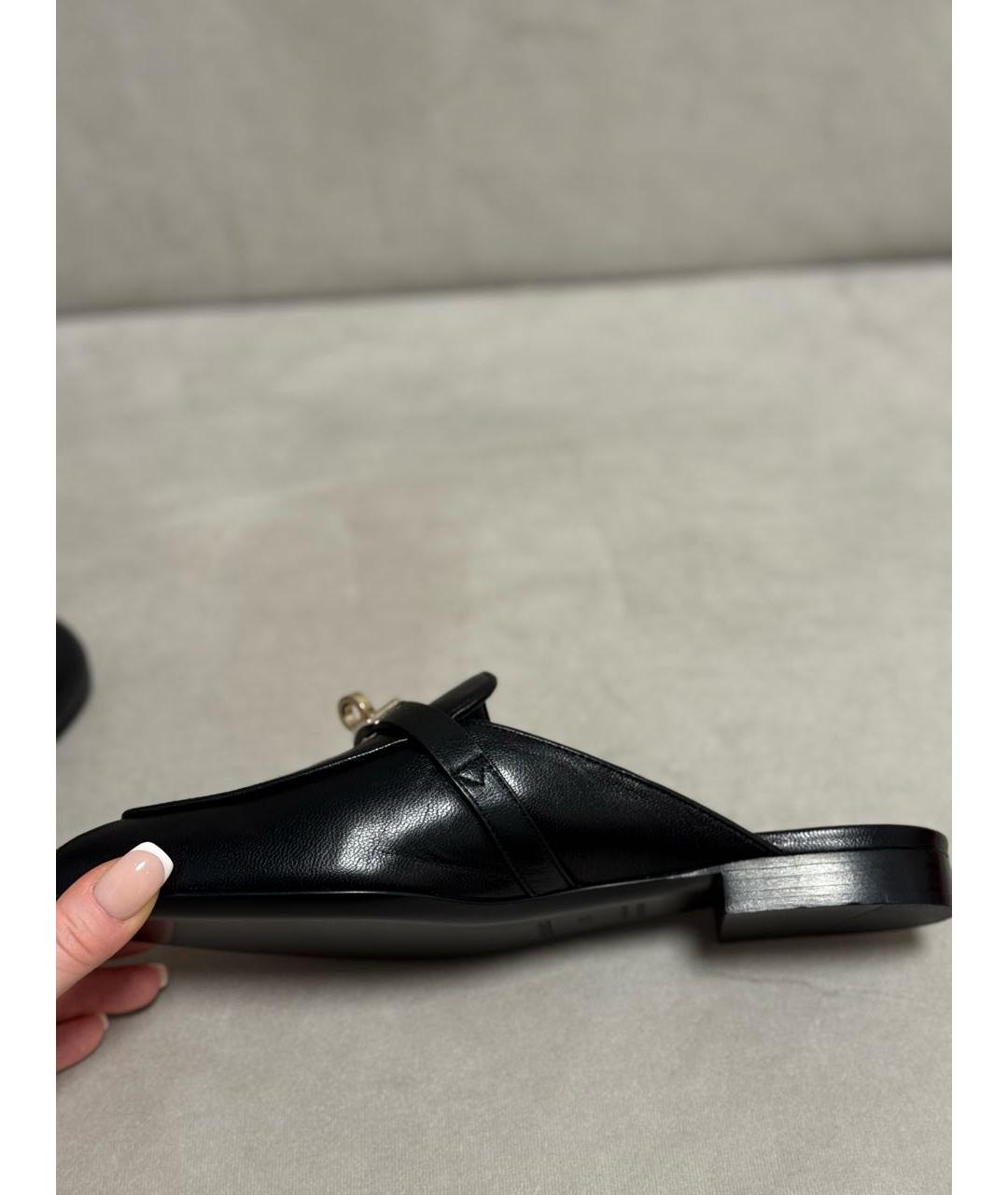 HERMES Черные кожаные мюли, фото 7