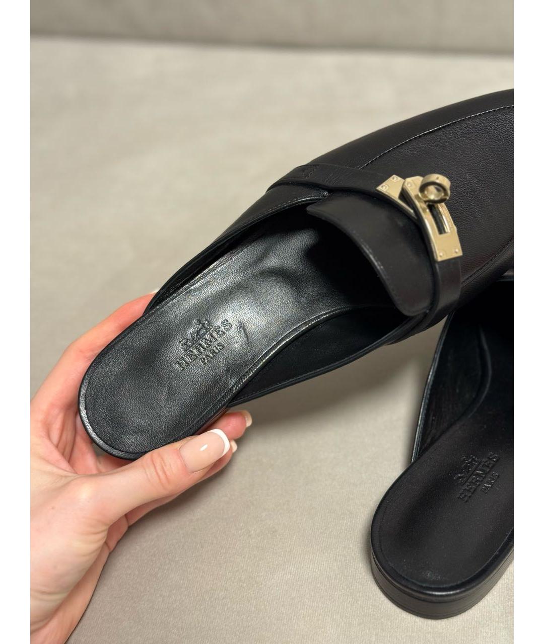 HERMES Черные кожаные мюли, фото 3