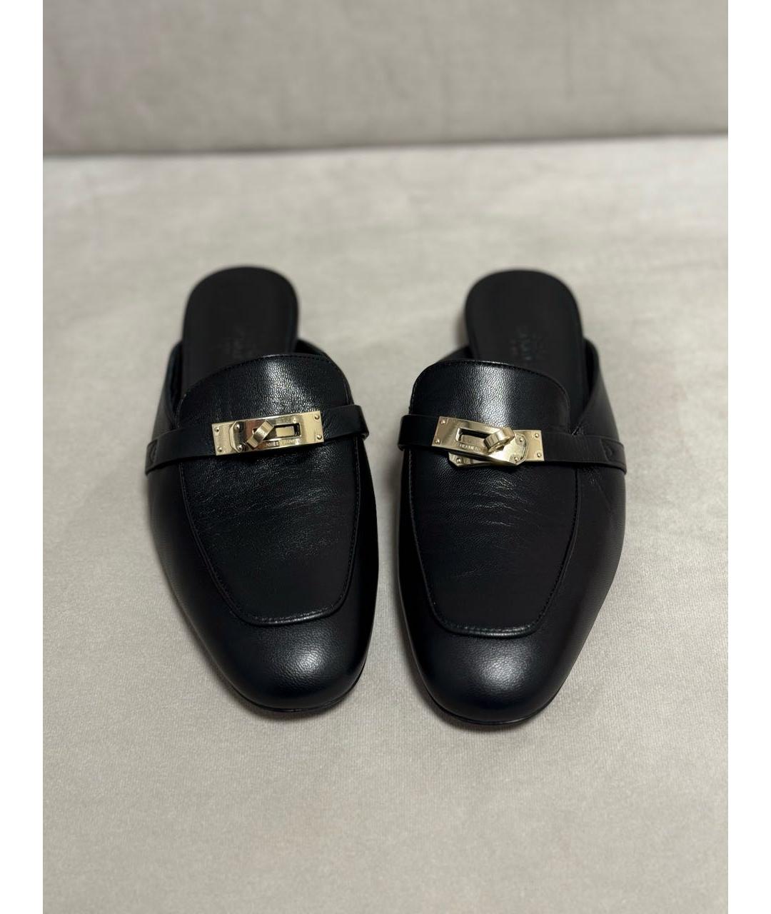 HERMES Черные кожаные мюли, фото 2