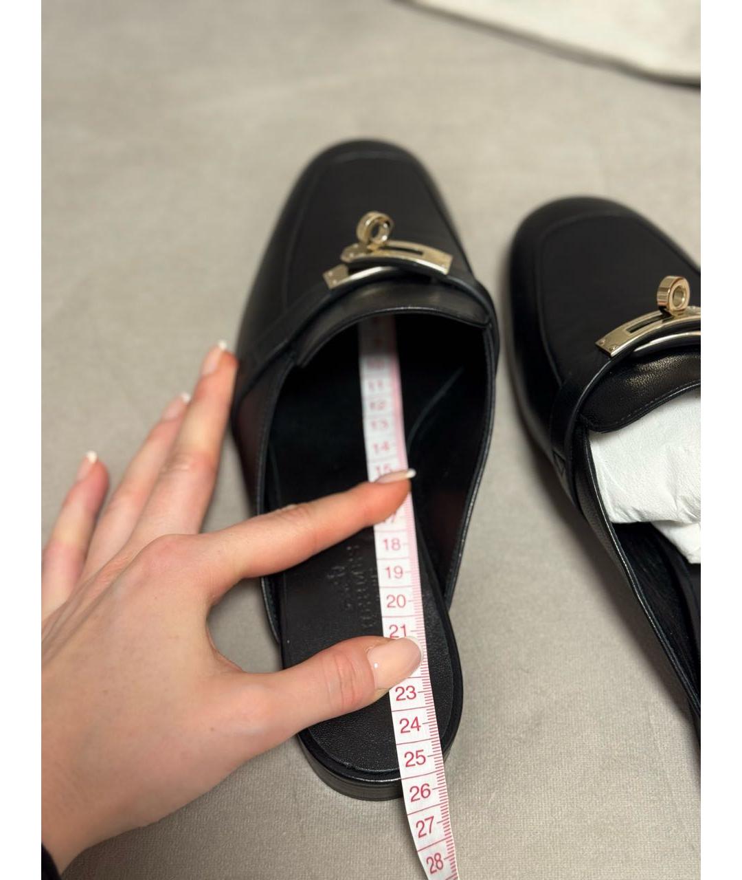 HERMES Черные кожаные мюли, фото 6