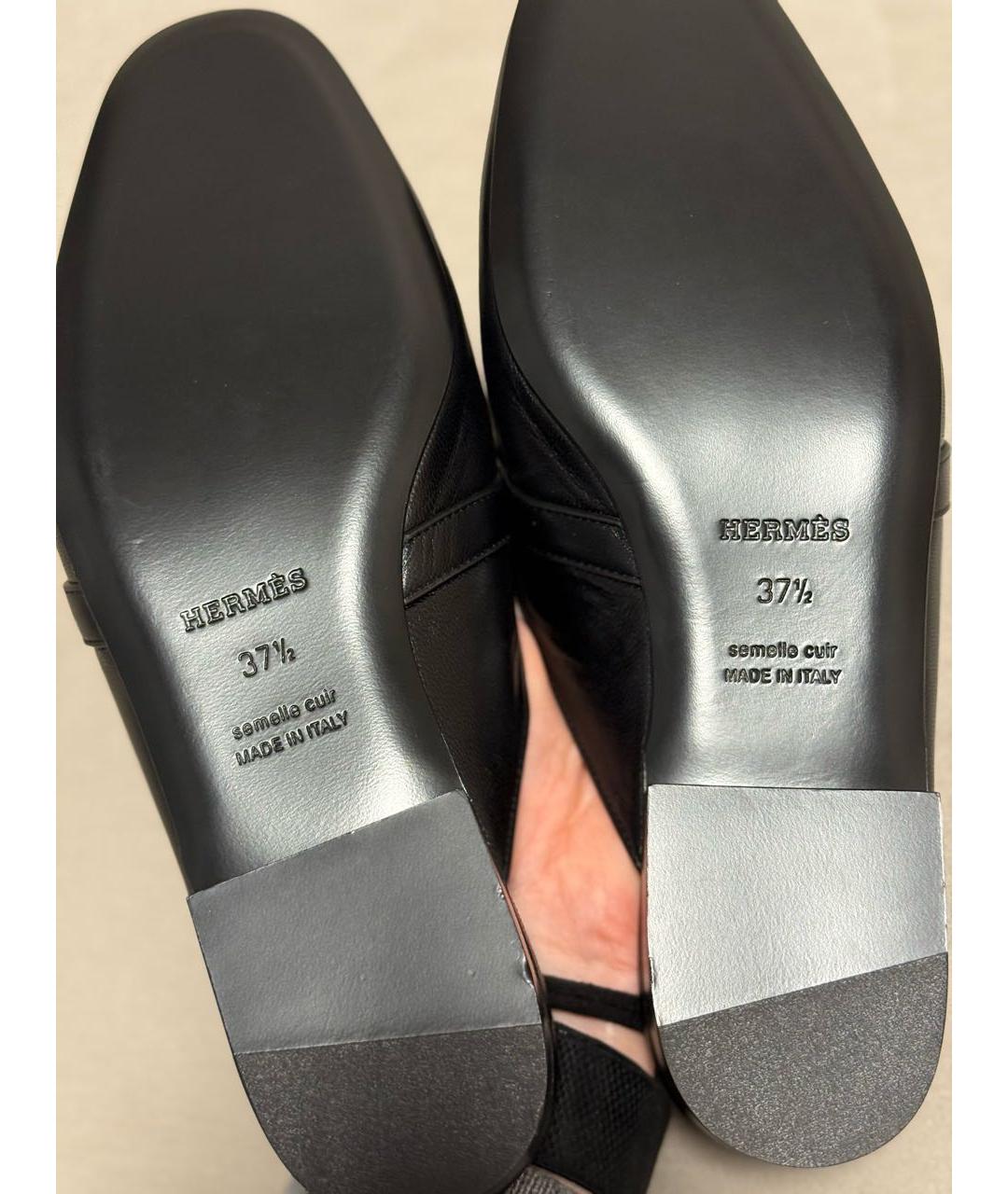 HERMES Черные кожаные мюли, фото 8