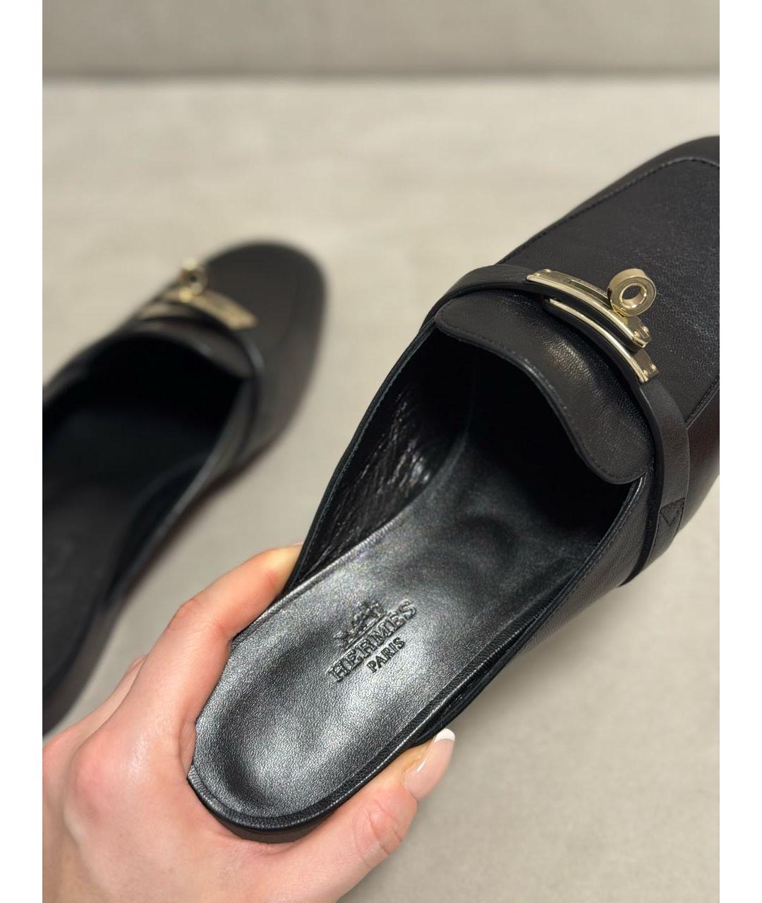 HERMES Черные кожаные мюли, фото 4