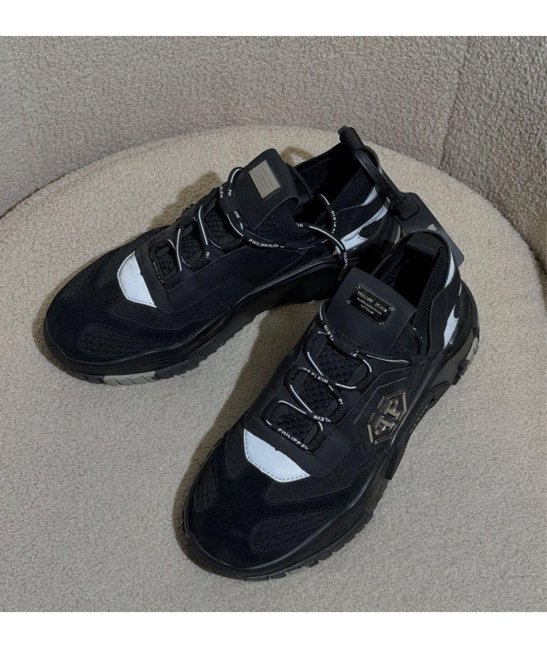 PHILIPP PLEIN Черные текстильные низкие кроссовки / кеды, фото 2