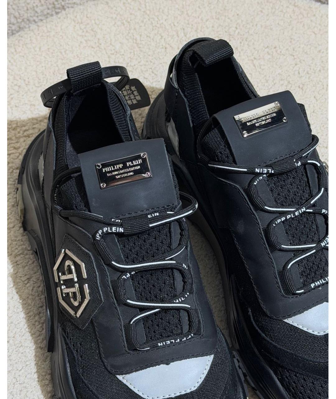 PHILIPP PLEIN Черные текстильные низкие кроссовки / кеды, фото 5