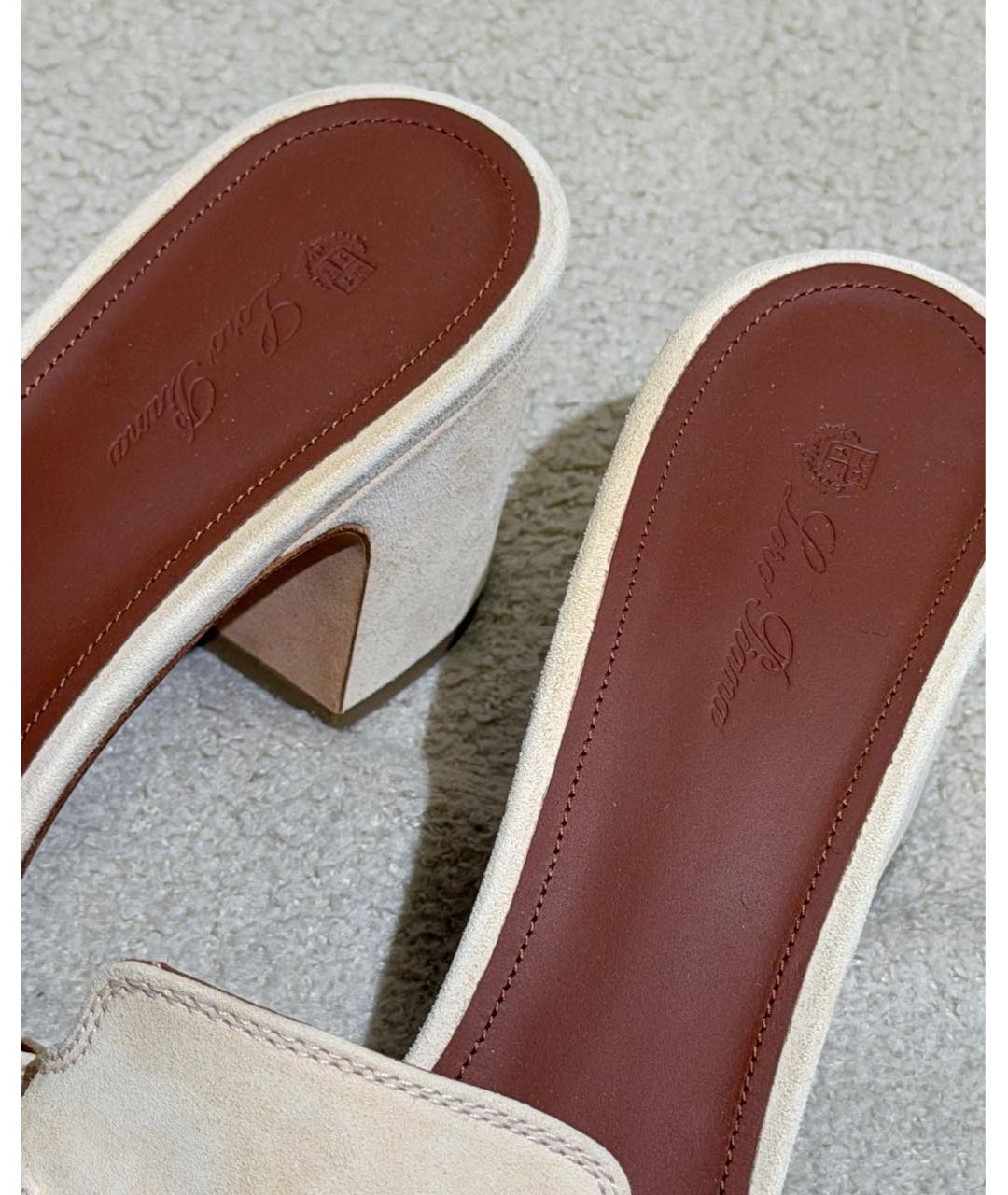 LORO PIANA Бежевые замшевые мюли, фото 3