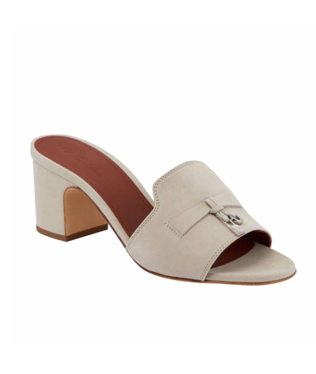 LORO PIANA Бежевые замшевые мюли, фото 1