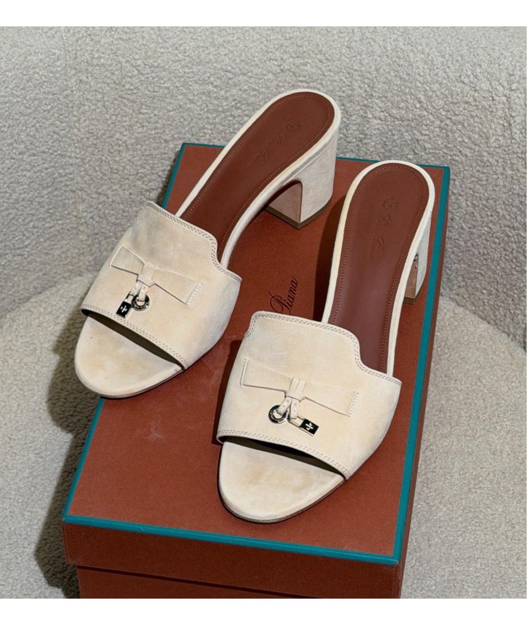 LORO PIANA Бежевые замшевые мюли, фото 2