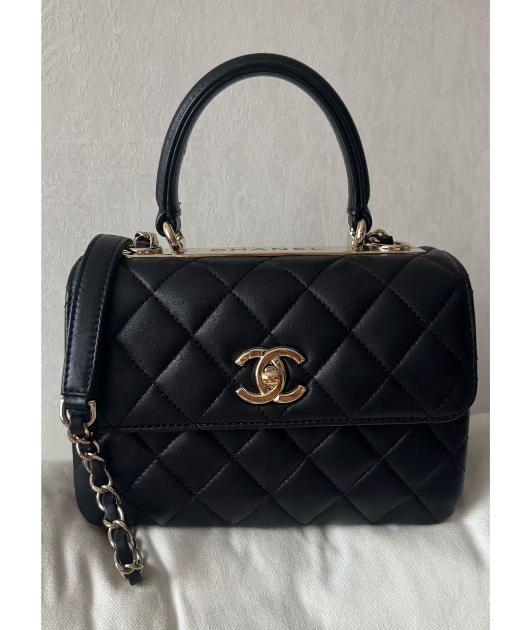 CHANEL Черная кожаная сумка с короткими ручками, фото 9