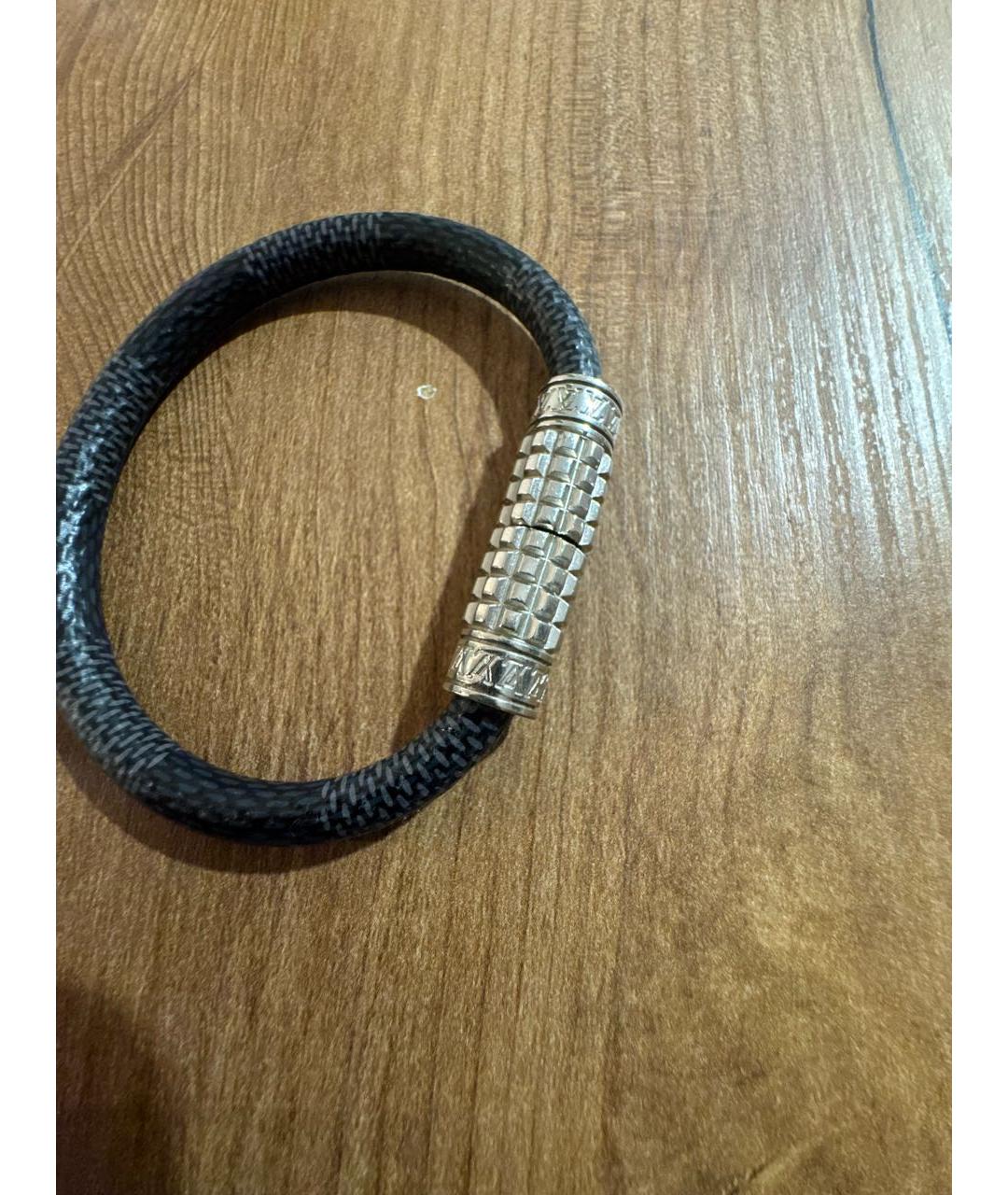 LOUIS VUITTON Черный кожаный браслет, фото 4