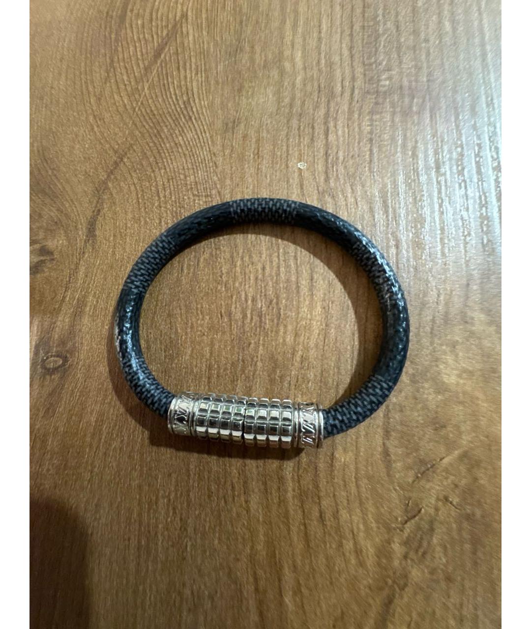 LOUIS VUITTON Черный кожаный браслет, фото 5