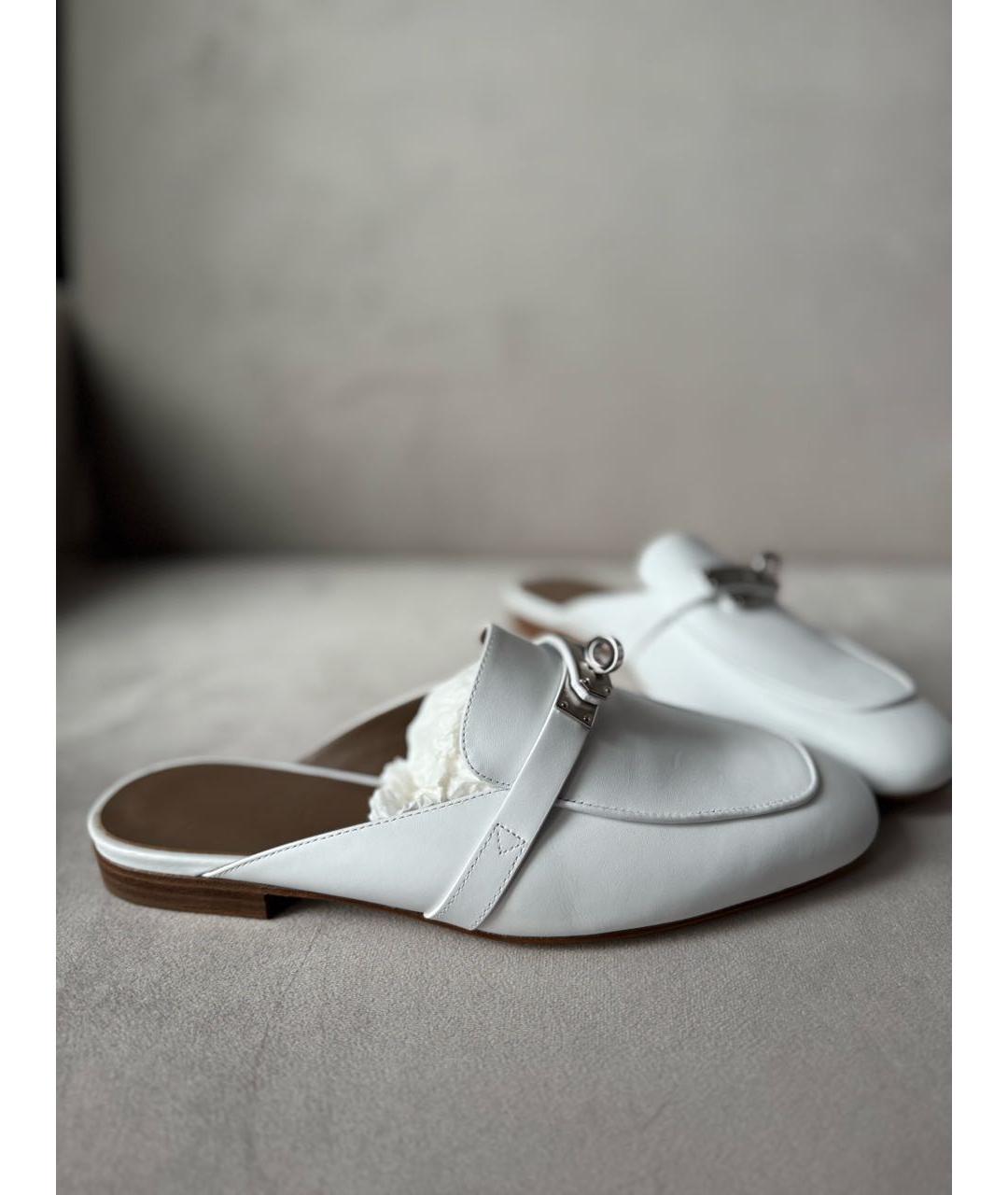 HERMES Белые кожаные мюли, фото 9