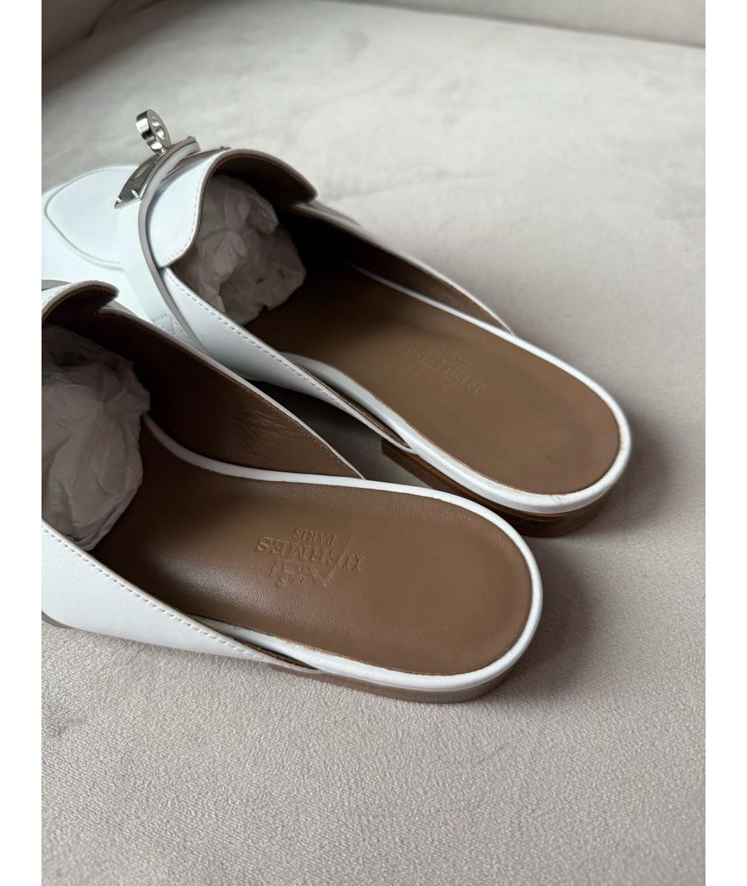 HERMES Белые кожаные мюли, фото 4