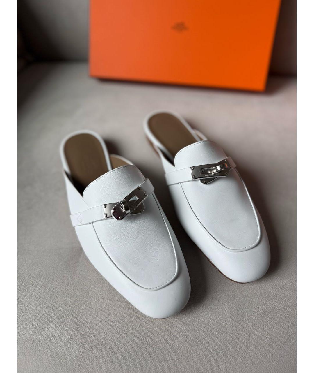 HERMES Белые кожаные мюли, фото 6