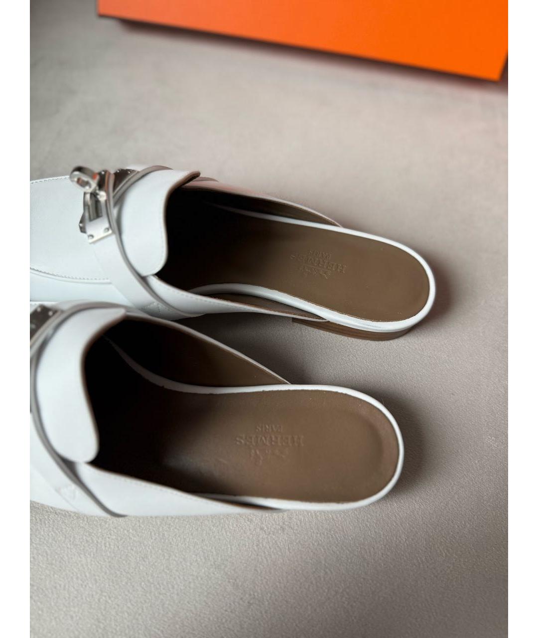 HERMES Белые кожаные мюли, фото 7