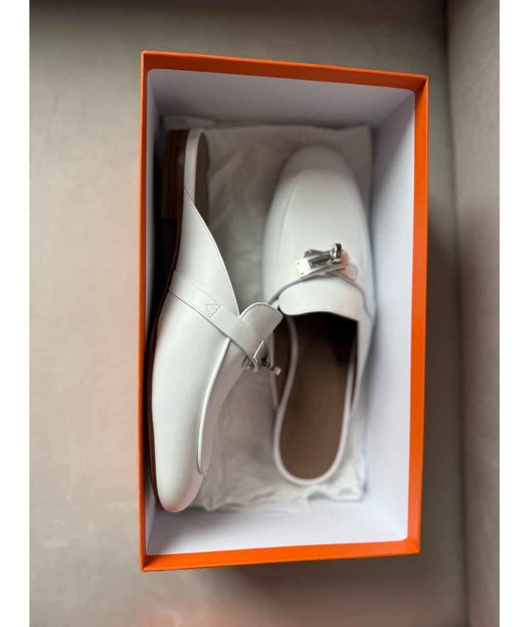 HERMES Белые кожаные мюли, фото 3