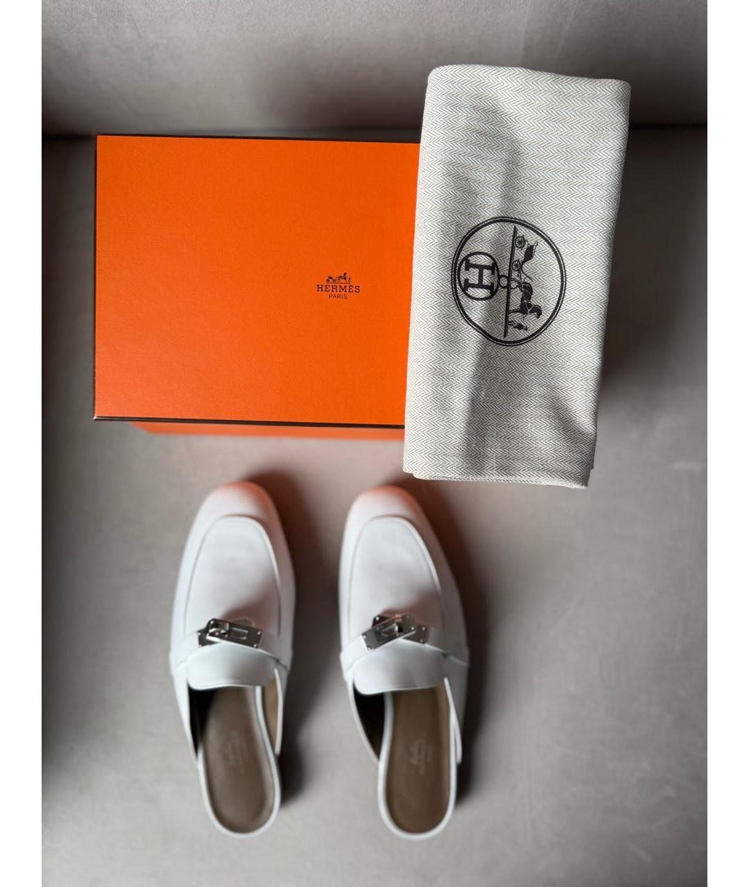 HERMES Белые кожаные мюли, фото 2