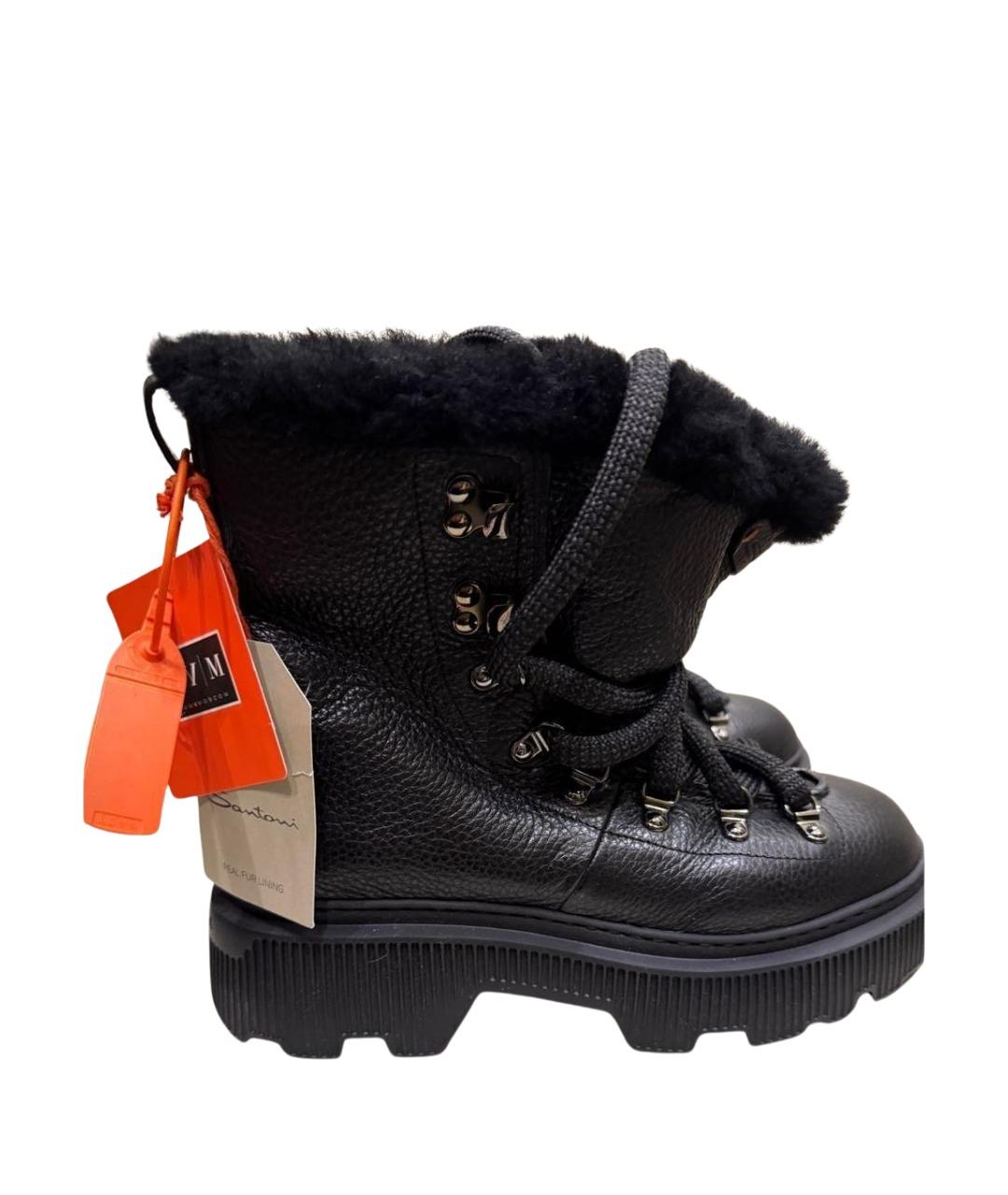 SANTONI Черные кожаные ботинки, фото 5